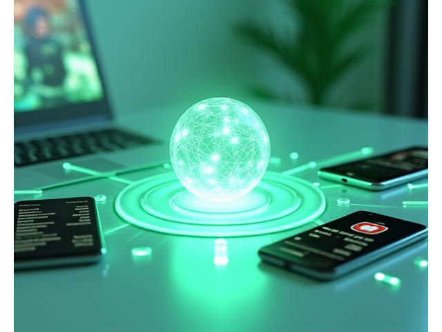 Multiple digital devices like a smartwatch, smartphone, tablet, and laptop connected by glowing lines to a central data hub, illustrating comprehensive data analysis and integration for wellness insights.
