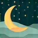 Stylized abstract representation of a person sleeping soundly under a starry sky.