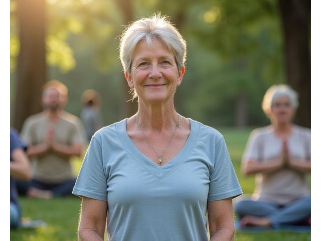 Linda, 51, practicing yoga peacefully
